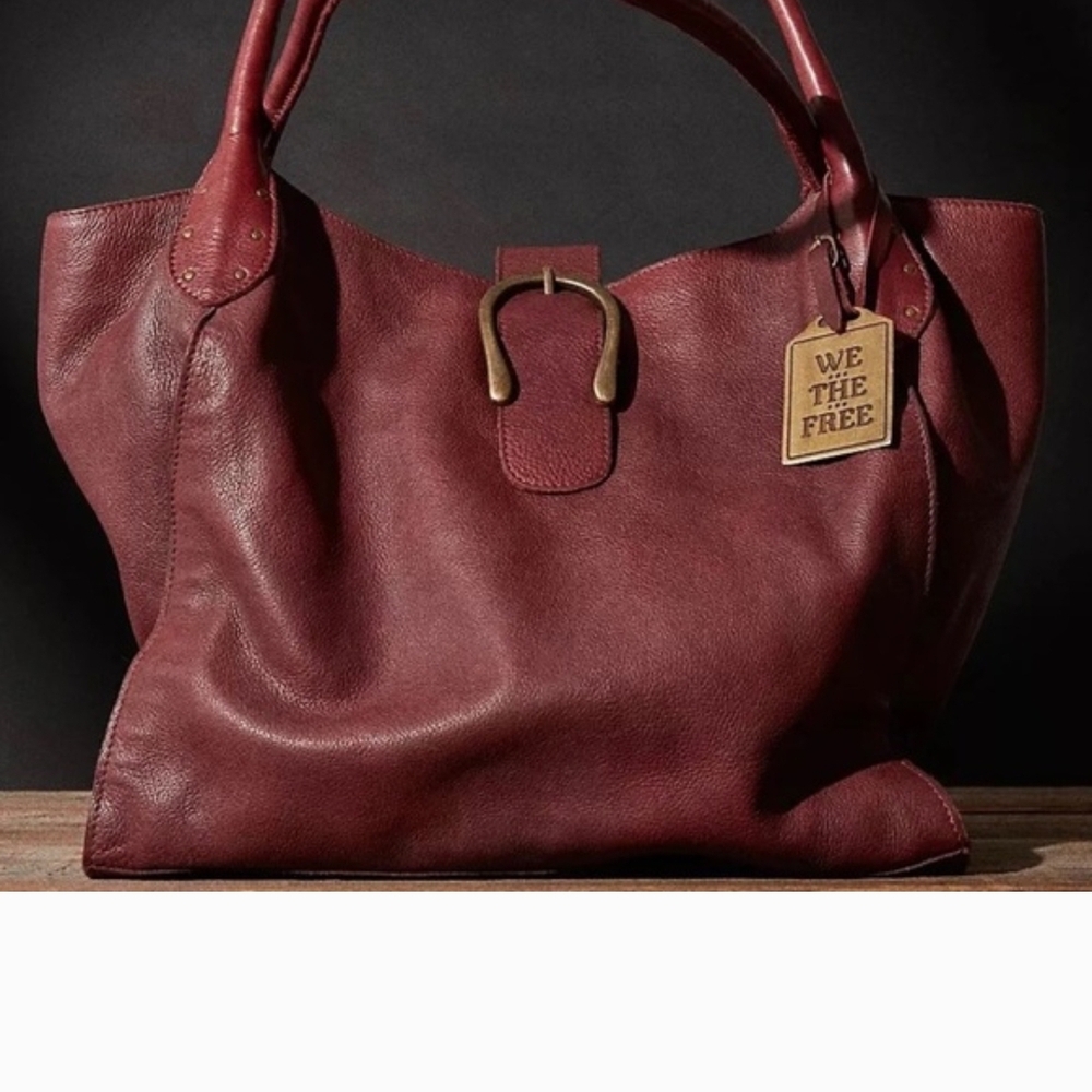 We The Free Burgundy Leather Tote Bag